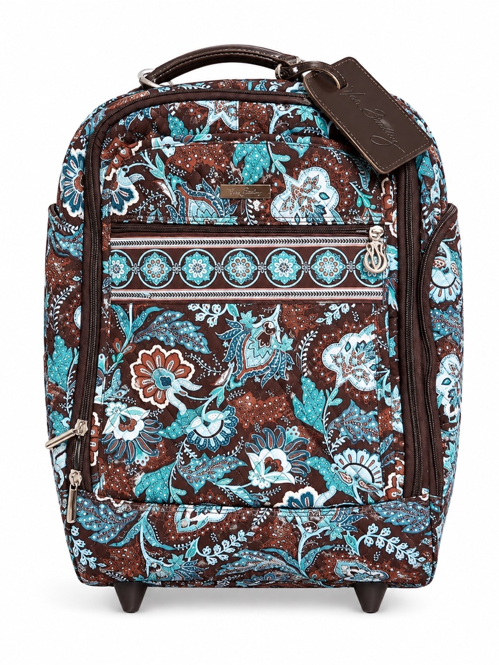 Vera Bradley Brown and Teal Floral Rolling Carry-On